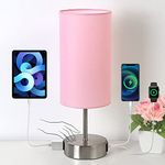 【Upgraded】 Bedside Lamp with USB A+C Charging Ports & AC Outlet - Yarra Decor Touch Control Table Lamp for Girl Bedroom 3 Way Dimmable Nightstand Lamp with Pink Shade for Home, Dorm(Bulb Included)