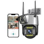 Dr Vision Smarthome SuperCams 6MP HD 1080p WiFi Dual Lens/Dual Screen Video Record Color Bullet+360° PTZ Control, IP66 Waterproof Outdoor Camera
