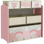 ZONEKIZ Kids Storage Unit, Childrens Toy Storage Organiser, with 6 Fabric Bins, for Bedroom, Nursery, 63 x 30 x 66cm, Pink