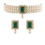 I Jewels Gold Plated Traditional Stone Pearl Choker Necklace Jewellery Set For Women/Girls (ML237G)