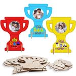 DKINY Father's Day Crafts for Kids, 10 Pack Best Dad Ever Wooden DIY Trophy Shaped Photo Frame, Daddy Birthday Gifts from Daughter Son, Novelty Dad Presents for Daddy Grandpa