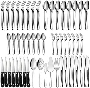 LIANYU 77-Piece Heavy Duty Silverware Set for 12, Plus Serving Utensils and Steak Knives, Stainless Steel Cutlery Flatware Set, Heavy Weight Eating Utensils Set for Home Wedding, Dishwasher Safe