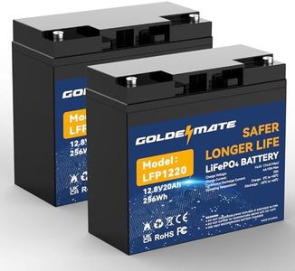 GOLDENMATE 12V 20Ah Lithium LiFePO4 Deep Cycle Battery (2-Pack), 2000-7000 Cycles Lithium Iron Phosphate Rechargeable Battery with BMS for Solar, Trolling Motor, Fish Finder, Power Wheels, Camping