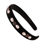 YARN & INK Black Velvet Wide hairbands Faux Pearl Headbands Party Headwear Vintage style Handmade Hair Hoops Bling Accessories Vintage for Women Girls Gift(Black velvet)