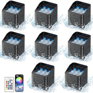 Rechargeable Battery Powered Uplights Waterproof 9X18W LED Par Lights RGBWA+UV 6in1 Full Color APP DMX Stage uplighting with for Event Wedding Party DJ Show Church Halloween Christmas (8 Packs)