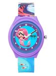 Ji and Ja Kids Analog Watch Mermaid Ocean Print Strap with Purple Dial Mermaid Water Resistant, Slim and Light Weighted (Mermaid Purple)