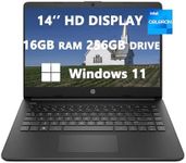 HP 2024 14 HD LED Display Laptop, Intel Celeron N4120(4-core), 16GB RAM, 256GB(128GB SSD+128GB Card), SD Card Slot, USB-C, Black, Light-Weight, Windows 11, School and Business Ready, RK Date Cable