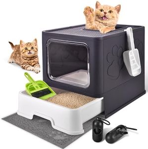 Homagico Cat Litter Box with Litter Mat, Foldable Extra Large Free in and Out/One-Way with Lid, Drawer Type Enclosed Kitty Litter Box,Odor Control Anti-Splashing Easy Cleaning (Dark Purple)