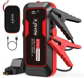 S ZEVZO ET03 Car Jump Starter 2500A Jump Starter Battery Pack for Up to 8.0L Gas and 7.0L Diesel Engines, 74Wh Portable 12V Jump Box with USB Ports, LCD Display, Storage Case, and LED (Black)