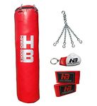 Hard Bodies Professional Synthetic Leather Filled Punching Bag Along with Chain, Hand Wraps & Key Ring(6 Feet / 72 Inches) (6 Feet Pro Full Red)