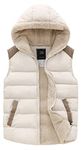 ZSHOW Women's Outwear Sport Casual Warm Thick Hooded Vest Fleece Jacket,US-M,Creamy White