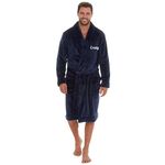 Style It Up Personalised Mens Dressing Gown Long Sleeve Hooded Bath Robe Warm Snuggle Fleece (Plain, Navy, One Size)