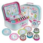 Jewelkeeper 15 Piece Kids Pretend Toy Tin Tea Set & Carry Case - Llama Design