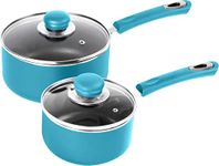 KICHLY Nonstick Saucepan Set with Lid, 1 Quart and 2 Quart Pot - Kitchen Cookware, Multipurpose, Dishwasher Safe - PFOA and PFAS Free (Turquoise)