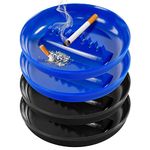 Grovind Plastic Ashtrays for Cigarettes and Cigars, Indoor Outdoor Ash Tray Large Size Tabletop Ashtray Decor for Home Office Restaurant Patio Bar - Pack of 4 (Black/Blue)