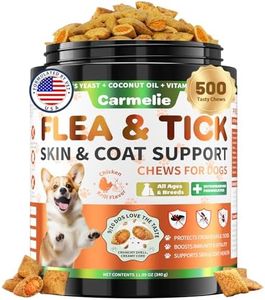 Flea and Tick Prevention for Dogs Chewables, 500 Crunchy & Savory Dog Flea and Tick Treatment with Multivitamins - Support Skin & Coat - Tasty Treats for All Breeds & Ages - Chicken and Krill Flavor