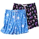 ENJOYNIGHT Womens Pajama Short Pants Lounge Short Bottoms Sleep Shorts With Drawstring & Pockes(X-Large,Black Fly+Star)