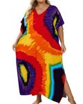 Bsubseach Women's Swimwear Coverups Maxi Plus Size Kaftan Beach Cover Ups Rainbow