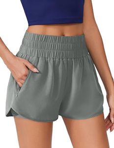PINSPARK Women 2 in 1 Running Shorts High-Waisted Athletic Shorts Workout Active Dolphin Shorts with Deep Zipper Pockets Sage Grey XXL