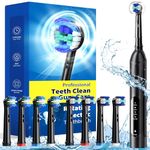 TEETHEORY Rotating Electric Toothbrush for Adults with 8 Brush Heads (2 Types), 4 Modes Deep Clean Electric Toothbrush with Rechargeable Power and 2 Min Smart Timer