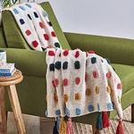 Chumbak Rainbow Tassel Throw- Ivory