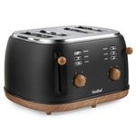 VonShef 4 Slice Toaster - Nordic Matte Black Design, 6 Browning Settings, Wide Slots, Defrost, Reheat and Cancel Functions, Removable Crumb Tray, High Lift Lever & Cord Storage - Fika Range