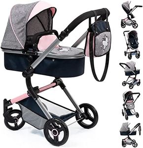 Bayer Design - Dolls Pram Neo Vario Grey Pink Butterfly - Baby Stroller Toy for Dolls with Bag, Adjustable, Reversible Handle, Foldable - Dolls Up to 20” - Age 3+ - 18427AA