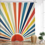 Glawry Boho Rainbow Kids Colorful Shower Curtain 72Wx72L Inches Cute Retro Sun Sunrise Groovy Bathroom Curtains Set Vintage 2000s 70s Nursery Bath Accessories Art Home Decor Fabric 12 Pack Hooks