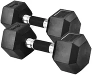 Yes4All 20 LBS Pair Rubber Encased Exercise & Fitness Hex Dumbbell Set, Hand Weight