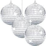 Newmemo Mirror Disco Ball 4" Inch 4-Pack Reflective Mirror Ball Ornaments Silver Hanging Disco Ball with Attached String for Ring Disco Ball Centerpiece Decor Disco Ball Dance Birthday 70s Theme Party