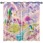 ANHOPE Unicorn Curtains, Eyelet Ring Top Thermal Insulated 80% Blackout Curtains with Rainbow Unicorn Flower Print Pattern Window Drapes for Kids Girls Bedroom Living Room 46 x 54 Inch Drop 2 Panels