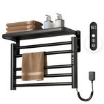 Heated Towel Rack for Bathroom, Towel Warmer with Top Shelf, Wall Mounted Towel Warmer Rack with Timer and Temperature Adjustments(Black, 7 Bars)