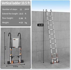 3.2M Telescopic Ladder – Stainless Steel Loft Ladder with Stabilizer Bar & Hooks