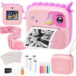 Kids Camera Instant Print, Digital Camera for Kids with Camera Case, No Ink Print Paper & 32G TF Card, Selfie Video Camera with Color Pens for DIY, Fun Gift for Girls Boys 3-14 Years Old. (Pink)