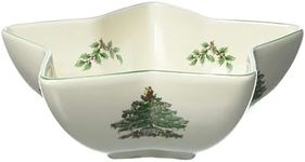 Spode Christmas Tree 6.25-Inch Star Dip Bowl - Fine Earthenware Bowl for Serving Sides, Nuts, Candy, Holiday Treats - Classic Christmas Tableware with Green Banded Design - Dishwasher Safe