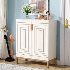 Tribesigns Shoe Cabinet with Doors, 20 Pairs Entryway Shoe Storage Cabinet with Shelves, 5-Tier Modern Free Standing Shoe Racks Storage Organizer for Closet, Living Room, Bedroom (White/Gold)
