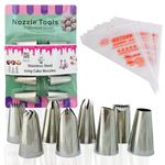 HUSAINI MART | 2D 1M 336 1AM Rose Grass Leaf Basket Nozzle DIY Cream Rose Flower Piping Nozzles Stainless Steel Cupcake Pastry Tips Nozzle with 25 DISPOSABLE PIPING BAG Bakery Cake Decoration Tool Set