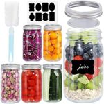 9SHOME 6pcs 1Litres Canning Jars, 32oz Mason Jars with Airtight Lids and Bands, Wide Mouth Mason Jars Glass Spice Bottles Leak-Proof for Food Storage, Canning, Overnight Oats, with Labels & Brush