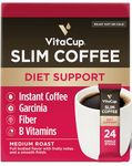 VitaCup Slim Instant Coffee Packets, Boost Diet & Metabolism with Ginseng, Garcinia, B Vitamins, Skinny Coffee, Bold & Smooth, Medium Dark Roast, 100% Arabica Coffee in Single Serve Sticks, 24 Ct