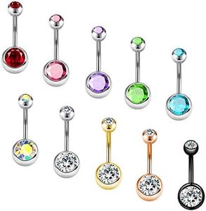 OUFER 12mm Belly Button Rings Pack 14G Surgical Steel Shiny CZ Belly Rings Jewelry Crystal Balls Navel Piercing Jewelry