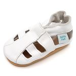 Dotty Fish Soft Leather Baby Shoes with Suede Soles. Toddler Sandals. Boys & Girls White Sandals. 12-18 Months (5 UK Child)