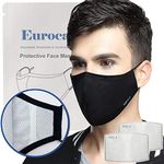 Euroca Reusable Face Masks with Filter Made from Cotton Fabric Breathable Washable with Nose Clips Adjustable Ear Loop Filters for Men Women Teens (Man Black Upgrated)