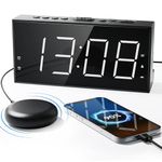 Loud Vibrating Alarm Clock for Heavy Sleepers, Digital Clock with Bed Shaker for Hearing Impaired & Deaf, Dual Alarms, 7.5’’ LED Display, 5 Brightness, 5 Volume,Phone Charger, Snooze, Battery Backup