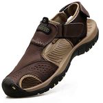 VISIONREAST Mens Leather Sandals Outdoor Hiking Sandals Waterproof Athletic Sports Sandals Fisherman Beach Shoes Closed Toe Water Sandals