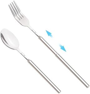 2PCS Extendable Fork Spoon, Telescopic Stainless Steel Dinner Long Forks Extends to 25 Inches, BBQ Fruit Dessert Long Handle Fork Spoon Cutlery Set