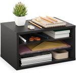 Ballucci File Organizer, 3-Tier Document Paper Sorter, Stackable Wood Desk Organizer, Mail Sorter and Monitor Stand with Storage Shelves, Black