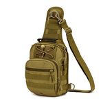 HUNTVP Tactical Sling Bag,Hiking Rucksack Chest Pack MOLLE Military Backpack Assault Bag for Cycling Camping Working out Traveling Outdoor Activity (Type1-Brown)