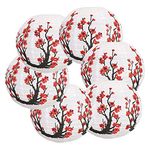 MEETOZ 6 Pack Chinese Japanese Red Cherry Flowers Paper Lantern,12 Inch White Round Chinese Japanese Paper Lamp for Home Wedding Party Decoration