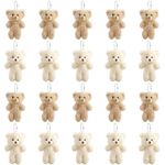 TOPZEA 20 Pack Mini Stuffed Plush Teddy Bears, 4.7 Inch Small White & Brown Soft Bear Tiny Keychain Animal Ornament Bulk for Birthday, Valentine's Day, Party Favor, DIY Crafts