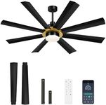 YITAHOME 60 Inch Large Ceiling Fan with Light and Remote, App Control, Dimmable Modern Ceiling Fans for Indoor Outdoor, Black Gold ceiling fan with Reversible Quiet DC Motor, 8 Blades with 6 Speed